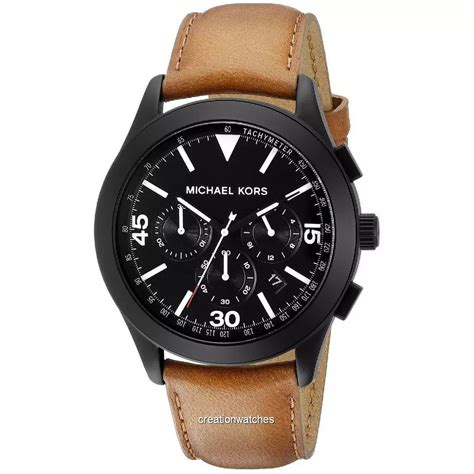 New Michael Kors Gareth Black Dial Leather Strap Chronograph 